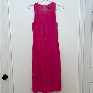 J Crew New Womens Size XXS Pink Cupro Sleeveless Cinched Waist Lined Midi Dress